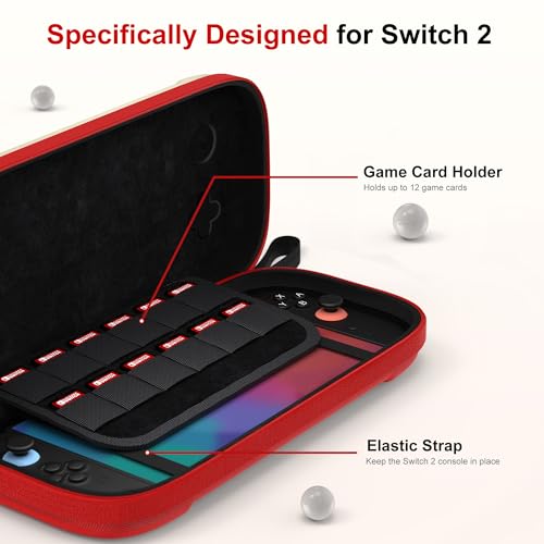 STARTRC GAMES Slim Carrying Case for Nintendo Switch 2 2025, Hard Shell Travel Case with 12 Game Card Slots, Portable Carry Bag for Switch 2 Console White & Red - color: White & Red