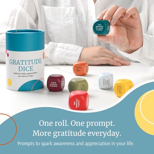 Gratitude Dice Set – Conversation Starter & Group Therapy Game | Office Therapy Must Haves | Color-Coded Wooden Dice | Mindfulness & Wellness Gift for Journaling, Thankfulness & Addiction Recovery