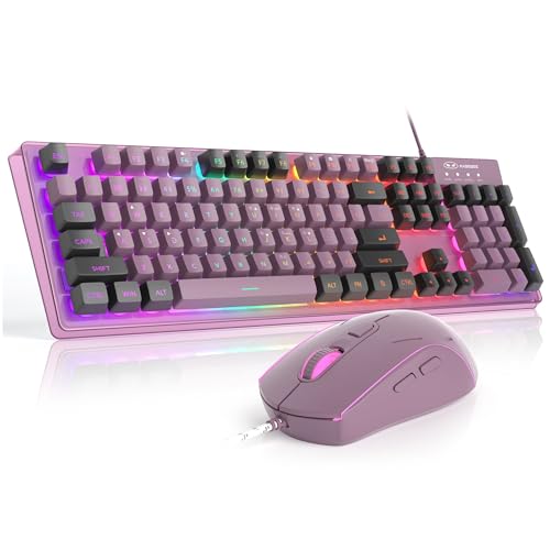 Gaming Keyboard and Mouse Combo, K1 RGB LED Backlit Keyboard with 104 Key Computer PC Gaming Keyboard for PC/Laptop (Blackcurrant) - color: K1 blackcurrant