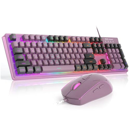 Gaming Keyboard and Mouse Combo, K1 RGB LED Backlit Keyboard with 104 Key Computer PC Gaming Keyboard for PC/Laptop (Blackcurrant) - color: K1 blackcurrant