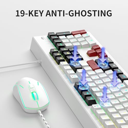 MageGee Creamy Keyboard and Mouse Combo, K2 Classic Keyboard, Wired RGB Backlit, 104 Waterproof, Ergonomic, PC/Laptop/MAC - Knight Red - color: Knight Red Set