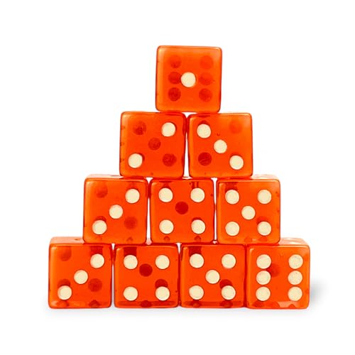 Luck Lab 10 Piece 19 mm Dice Pack - Acrylic and Translucent D6 Dice, Square w/Rounded Edge for Casino, Craps, RPG MTG DND Dice Table Games and Board Games (Orange) - color: Orange