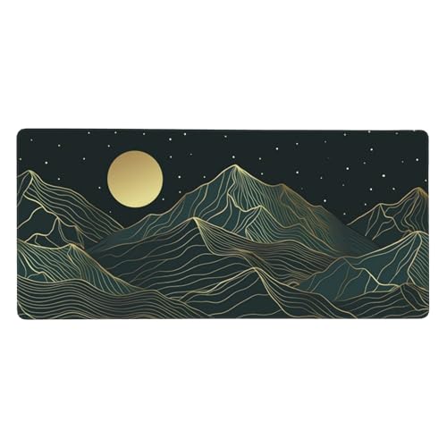 Large Gaming Mouse Pad Golden Mountain Line Moon Mouse Pad with Stitched Edges & Nonslip Rubber Base Extended XXL Long Mousepad Big Desk Mat for Company Office Work, 35.4 x 15.7 in - color: Mountain Moon, size: 35.4" x 15.7"