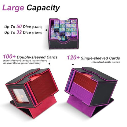 Commander Deck Box for MTG/PTCG/TCG - Patent Pending, Black Purple | Card Deck Box with Display Fits 100+ Double-Sleeved Cards, Magnetic Trading Card Box with Dice Tray & 35PT Card Holder - color: Black Purple