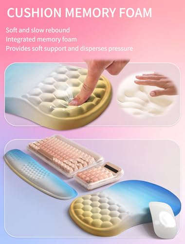Hokafenle 2in1 Combination, Wave Keyboard Wrist Rest and Ergonomic Curvature Mouse Pad Wrist Support for Relieve Wrist Pain, Filled with Soft Cushion Memory Foam, Sunrise - color: Sunrise