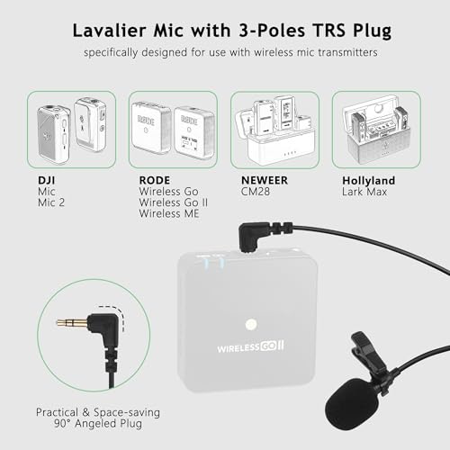 DUNGZDUZ 2-Pack 3.5mm Lavalier Mics for DJI Mic 2 and RØDE Wireless GO II | TRS Clip-on Mic for Wireless Transmitters, Clear Voice Pickup, Ideal for Streaming, Interviews and Vlogging