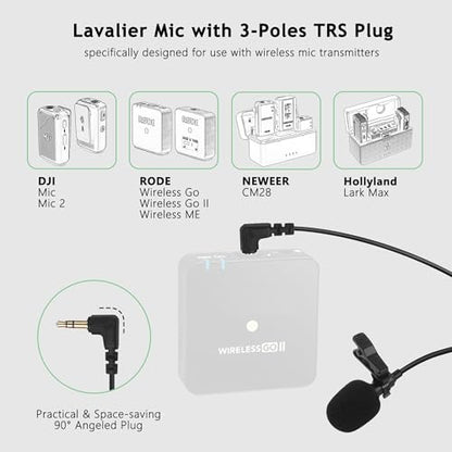 DUNGZDUZ 2-Pack 3.5mm Lavalier Mics for DJI Mic 2 and RØDE Wireless GO II | TRS Clip-on Mic for Wireless Transmitters, Clear Voice Pickup, Ideal for Streaming, Interviews and Vlogging