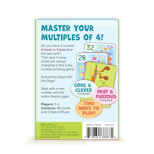 Melon Rind Jump 4, Math Game for Kids Learning Multiples of 4, Lively Puppy Themed Card Game, a Fun Math Activity for Boosting Confidence, Quick and Easy Screenless Fun, Ages 7+ - style: Multiples of 4