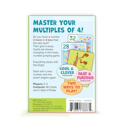 Melon Rind Jump 4, Math Game for Kids Learning Multiples of 4, Lively Puppy Themed Card Game, a Fun Math Activity for Boosting Confidence, Quick and Easy Screenless Fun, Ages 7+ - style: Multiples of 4