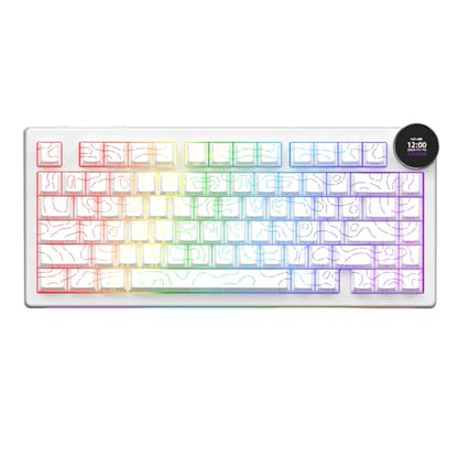 AK820 V2 75% Compact Mechanical Keyboard, 81 Keys, Tri-Mode (2.4G/Bluetooth/Wired), 10000mAh Battery, 0.9” TFT Smart Display Knob, Gasket Mount, Hot-Swappable, RGB Backlit, White Contour Keycaps - color: White Contour