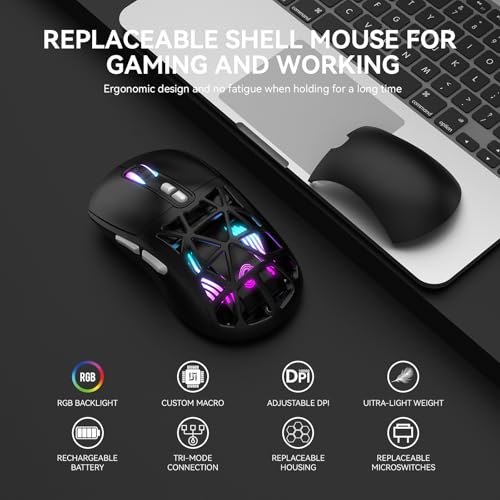 FD Wireless Gaming Mouse,Rechargeable RGB Programmable Macro Mouse,10000 DPI,Tri-Mode 2.4GHz/BT 5.0 with Wired,3.7V 500mAh Built-in Battery for Laptop Desktop PC MacBook Chromebook - Black