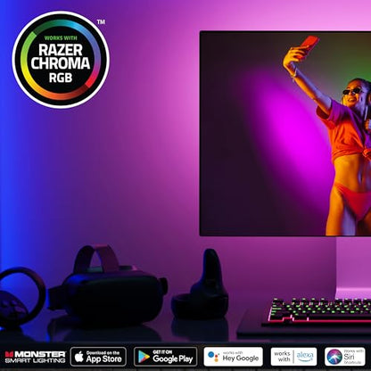 Monster Smart RGB+IC LED Strip Lights 200ft – Sound Reactive Strip Lights for Bedroom, App & Voice Control, RGB Light Strip for Room, Alexa Google Home, Razer Chroma Sync - 1080 RGB+IC LED Lights - size: 200ft