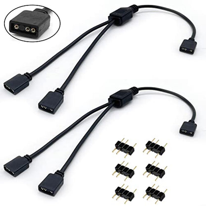 ARGB Splitter Cable, 1-to-2 Female to Female 5V 3 Pin Addressable RGB Splitter Extension Cable ARGB LED Sync Cable for Extend PC Computer ARGB Fans Or ARGB LED Series (2 Pack) - style: 1-to-2