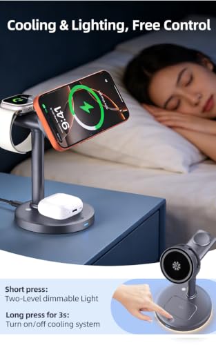 25W Wireless Charger 3 in 1 Magnetic Charging Station with TEC Active Cooling, Qi2.2 Certified Fast Charging Stand for iPhone 17 Pro Max/16/15, Apple Watch & AirPods, 65W Adapter Included