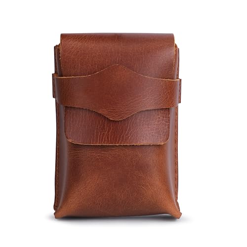 Tan Leather Playing Card Case Holder - Handcrafted Genuine Leather Playing Card Storage Box - Coin Pouch Game Cards Storage Case Fits Poker & Bridge Size Cards - Playing Card Carrying Case - color: Tan
