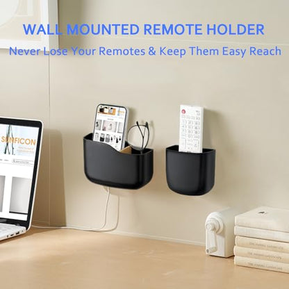 SUNFICON Remote Holder Wall Mount TV FAN Remote Control Holder Bedside Caddy Wall Organizer Phone Holder for Office Adhesive Media Player Controller Holder Box Tray Home Desk Nightstand 2 SMALL BLACK - color: 2SMALL BLACK