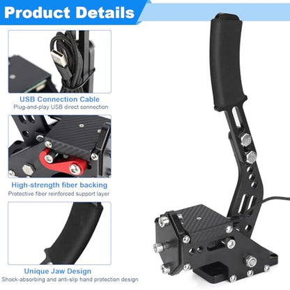 Jetmilai Handbrake Sim Racing for PC Windows, USB Handbrake with Clamp Analog Performance with Handle Grip for 64 Bits E Brake Sim Racing Game (Black) - color: 블랙.