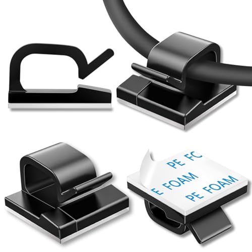 65 Pcs Cable Clips, Adhesive Cable Organizer Cord Holder Wire Clip Wire Management Self Adhesive Hooks Wire Holder for Office, Home(Black, 65PCS -Large) - color: Black, size: 65PCS-Large