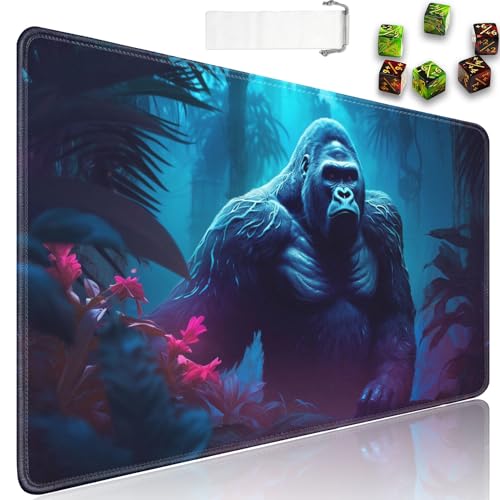 for MTG Playmat + Drawstring Travel Pouch + 6 Dice Counter, for Tabletop Trading Card Game Playmats or Large Mouse Pad, Anti-Slip Rubber 24 x 14 in, Gorilla in The Jungle for TCG Playmat - color: JV-Playmat-1-F-169