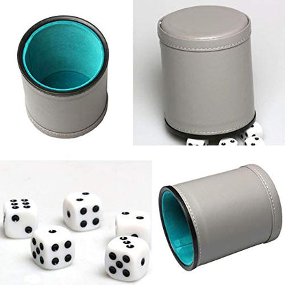 Leatherette Dice Cup Set Felt Lined with 16mm Dot Dices Shaker for Yahtzee Bar Party Dice Games - Grey - color: Lakeblue
