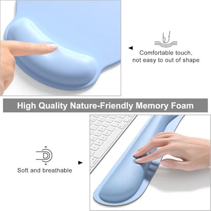 Dapesuom Large Gaming Mouse Pad, Mouse Pads with Wrist Rest Wrist Support, 4in1 Big XXL Desk Mat Desk Pad + Ergonomic MousePad + Memory Foam Keyboard Mat Wrist Rest + Coaster Set for Computer,Sky Blue - color: Sky Blue