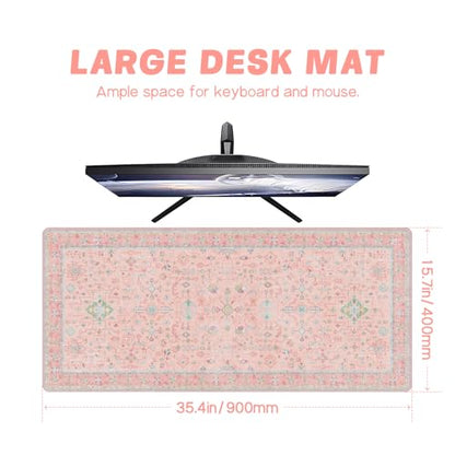 Baziabbo Pink Floral Desk Mat,XXL Extended Big Mouse Pad,Gaming Mousepad with Stitched Edge,Non-Slip Rubber Base Keyboard Desk Pad for Home Office Study Game - color: A-Pink Floral