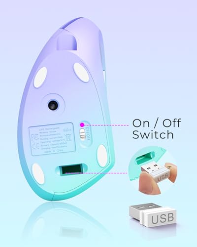 Lekvey Ergonomic Mouse, Vertical Wireless Mouse, Rechargeable 2.4G Optical Carpal Tunnel Mice: 800/1200 / 1600 DPI, 6 Buttons, for Laptop, PC, Mac, Computer, Desktop, Notebook etc, Green Purple - color: Green and Purple