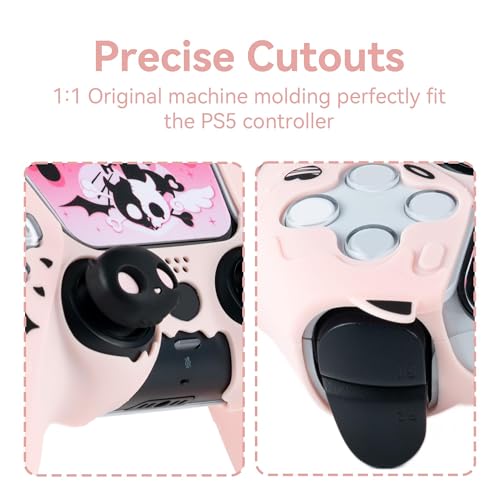 GeekShare Controller Skin Set Compatible with PS5, Anti-Slip Silicone Protective Cover with 2 Thumb Grip Caps and 1 Sticker - Sweetheart Skull Design (Pink) - color: Sweetheart Skull