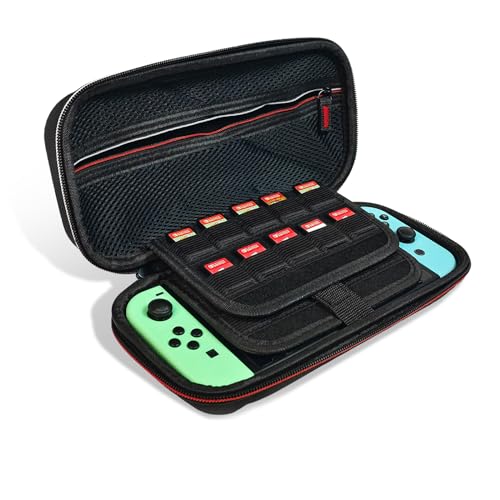 Kuprusar Switch Case, Portable Oled Switch Travel Game Bag with Hard Shell Protection, Red Zipper - color: Red