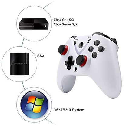 Wireless Game Controller with LED Lighting Compatible with Xbox One S/X, Xbox Series S/X Gaming Gamepad, Remote Joypad with 2.4G Wireless Adapter, Rechargeable Battery - color: White