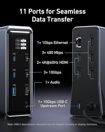 Anker Prime Docking Station, 14-in-1 Laptop Docking Station Dual Monitor | Dual 4K HDMI, 160W Max Output, 10Gbps Data Transfer, Smart Interface, Audio and Ethernet Ports for Dell, HP, Lenovo and More