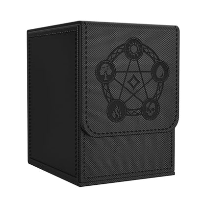 Card Deck Box with 2 Dividers, MTG Commander Deck Box Holds 100+ Double-Sleeved Cards, Leather Magnetic Deck Case Compatible with Magic TCG CCG Cards, Black - color: 2. Black 01, size: 100 Double-sleeved Cards Vertical