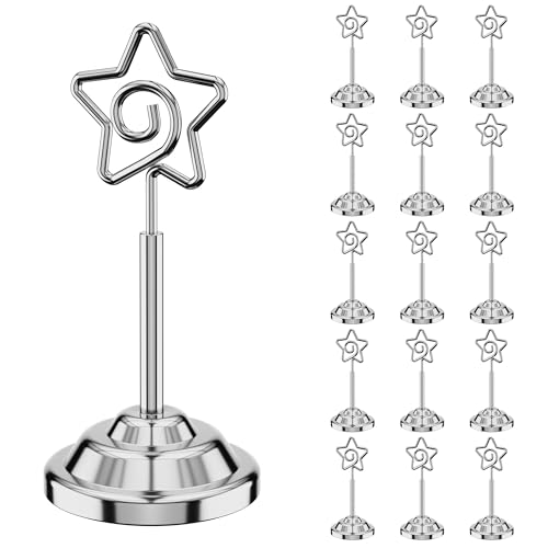 Urban Deco 16 Pieces Table Card Holder Place Card Holders 4 inches Steel Card Holders for Photos, Food Signs, Memo Notes, Weddings, Restaurants, Birthdays (Silver Pentagram) - color: Silver Pentagram