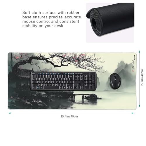 XL Extended Mouse Pad & Keyboard Desk Mat, Japanese Watercolor Cherry Blossom, Non-Slip Rubber Base, 35.4" x 15.7 - color: Cherry blossom pattern