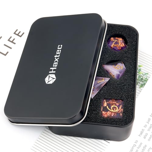 Haxtec DND Dice Set Sharp Edge Resin Dice Set with Dice Case, D and D Dice, Polyhedral D&D Dice Set Compatible with Dungeons and Dragons TTRPGs DND Gift - color: Purple White