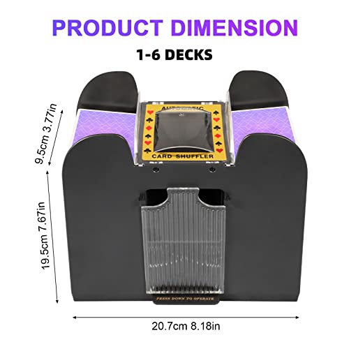 FEIERYA Automatic Card Shuffler 2/1/4/6 Deck,Battery-Operated Electric UNO Poker Shuffler,Playing Card Shuffler for Home Card Game,Travel - size: 6 Decks