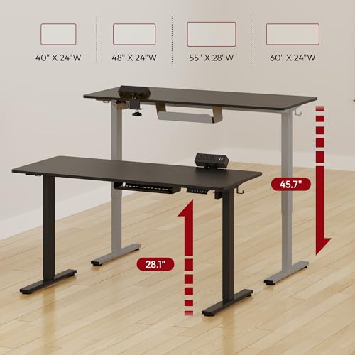 SANODESK Electric Standing Desk with Power Strip 48"x 24" Whole-Piece Desktop Height Adjustable Stand Up Desk with Cable Management Home Office Desk Silver Frame/Black Top - color: Silver Frame+black Top, size: 48"x24"