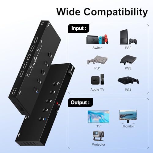 Y.D.F 8K@60Hz HDMI Switcher 5 in 1 Out Aluminum Support 4K@120Hz HDR10+ HDCP 2.3 CEC HDMI 2.1 Switch Splitter Compatible with PS5/4 Xbox X/S Nintendo Switch/OLED Roku Apple TV Fire Stick UHD TV - size: HDMI Switch 5 Port 8K