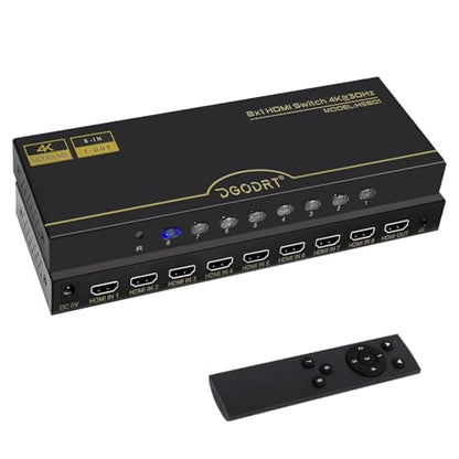 DGODRT 8×1 HDMI Switch 8 in 1 Out, 8 Port 4K HDMI Switcher Selector Box with IR Remote Control, Support 4K@30Hz Ultra HDR HDCP 3D 1080P for Xbox PS4 PC Laptop - size: 4K@30Hz/8 in 1 Out