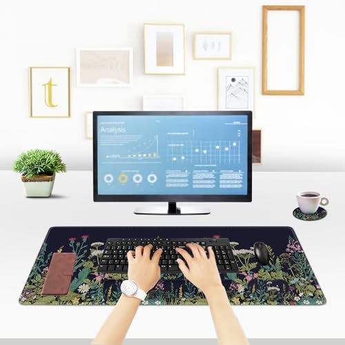 ToLuLu Extended Gaming Mouse Pad, Memory Foam Ergonomic Keyboard Mouse Wrist Rest Support Set, Large Desk Mat with Stitched Edges, Non-Slip Base Mousepad for Home Office Game, Weeds Plants - color: Weeds Plants