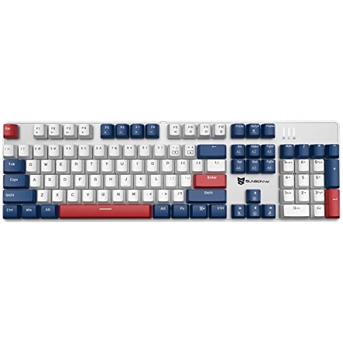 104 Keys Full Size Mechanical Gaming Keyboard | Blue Switch Blue/White/Red Combo Color Computer Keyboards | Hot Swappable US Layout Wired Mechanical PC Gaming Keyboard | Light Up Wired Keyboards - color: Blue Switch Blue/White/Red Combo Color