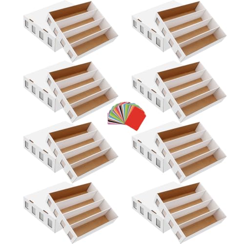8 Pack Trading Card Storage Box 25000+ Count Cards Storage Box with 48 Card Divider White Sports Card Boxes Bulk Card Cases Cardboard Card Collection Trading Card Boxes for Basketball MTG TCG Cards - size: 8 Set-2