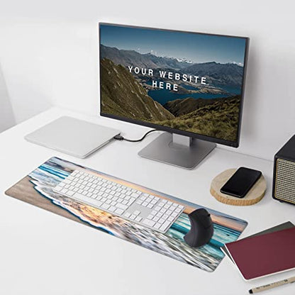 Sunrise Beach Wave Gaming Mouse Pad Large Desk Mat, 31.5x11.8in, XL | Extended Big Mousepad, Waterproof Smooth Surface, Non-Slip Rubber Base, Stitched Edges, For Keyboard Mouse, For Home Office - color: Sunrise Beach Wave