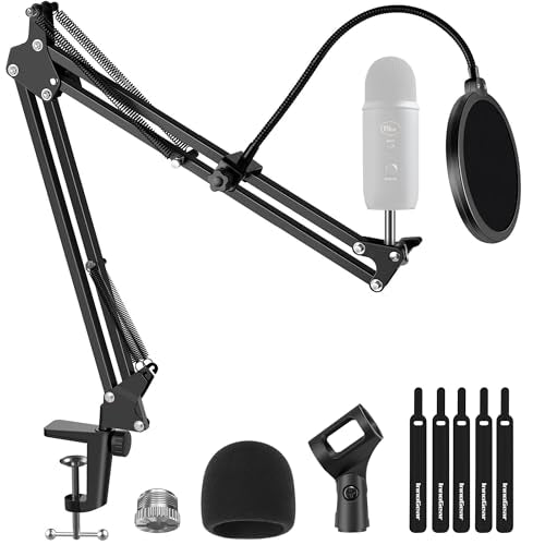 InnoGear Mic Stand for Blue Yeti, Heavy Duty Microphone Stand with Microphone Windscreen and Dual Layered Mic Pop Filter Suspension Boom Scissor Arm Stands for Blue Spark and Other Mics, Medium - size: Medium