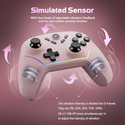 CHENGDAO Wireless PC Controller with Hall Effect Joysticks & Triggers, 1000Hz Polling Rate, Switch Controller for Switch/Lite/OLED/Switch 2, Gaming Controller for Steam/Luna/Tesla - Dynamic RGB, Pink - color: pink pack