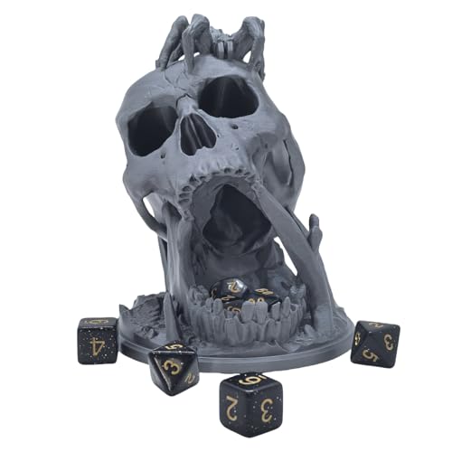 Skull Dice Tower Dungeons and Dragons RPG abletop Roleplaying Game Jail D&D (Random 7PCS D20 Dice Set Included) Silver - color: Silver