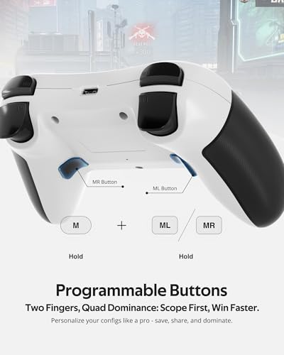 abxylute C5P Wireless Gaming Controller for PC/Switch/iOS/Android/PS3/PS4/Steam/MAC, 2.4 GHz Hall Effect Stick & Trigger Turbo-Remappable Back Buttons Rubberized Grip Console Layout Gamepad Vibration - color: White & Black