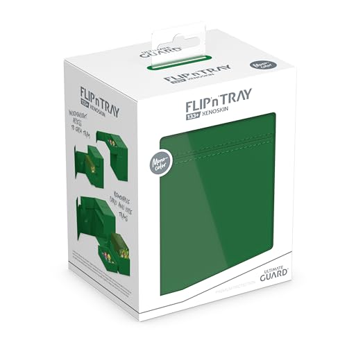 Ultimate Guard Flip'n'Tray 133+, Deck Case for 133 Double-Sleeved TCG Cards + Dice Tray, Green, Independent Magnetic Closure & Microfiber Inner Lining - color: Green, size: 133+