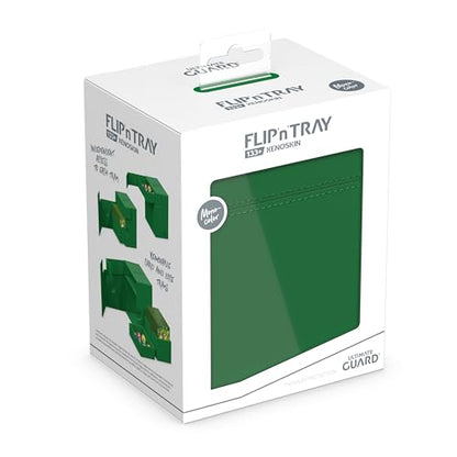 Ultimate Guard Flip'n'Tray 133+, Deck Case for 133 Double-Sleeved TCG Cards + Dice Tray, Green, Independent Magnetic Closure & Microfiber Inner Lining - color: Green, size: 133+