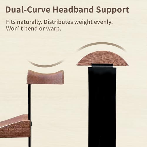Solid Wood Headphone Stand with Controller Holder, Space-Saving Dual Hanger & Gamepad Organizer for Desktop, Gaming Desk Accessories with Stable Base Storage